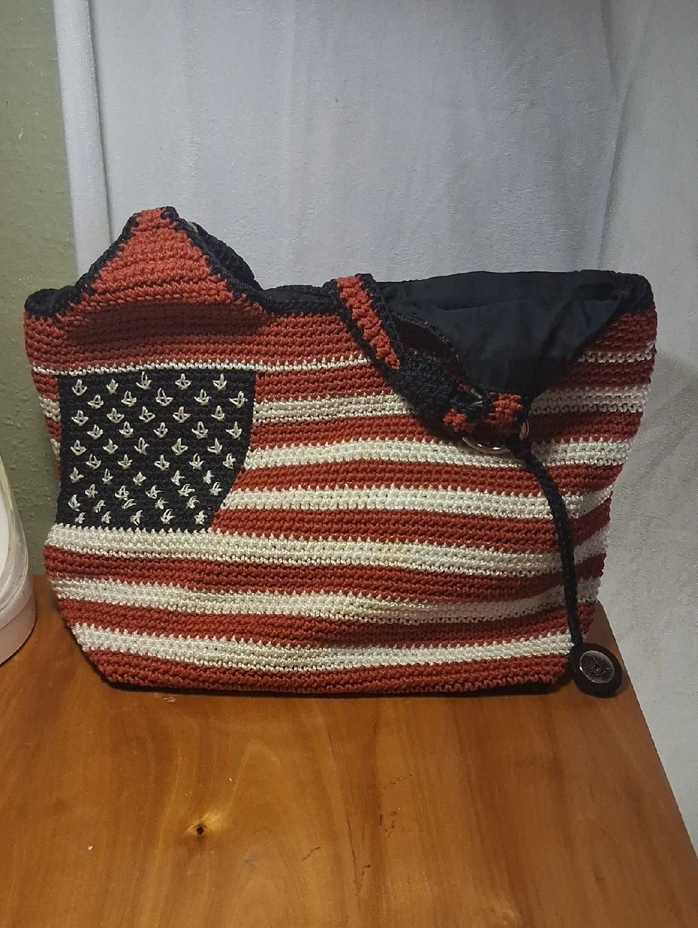 The Ssk Crochet American Flag Tote Bag in Red, White & Blue - Picture 1 of 13